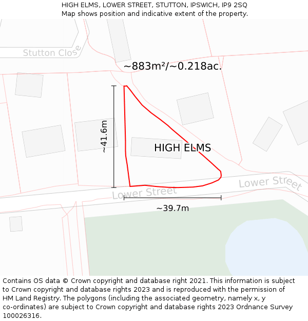 HIGH ELMS, LOWER STREET, STUTTON, IPSWICH, IP9 2SQ: Plot and title map