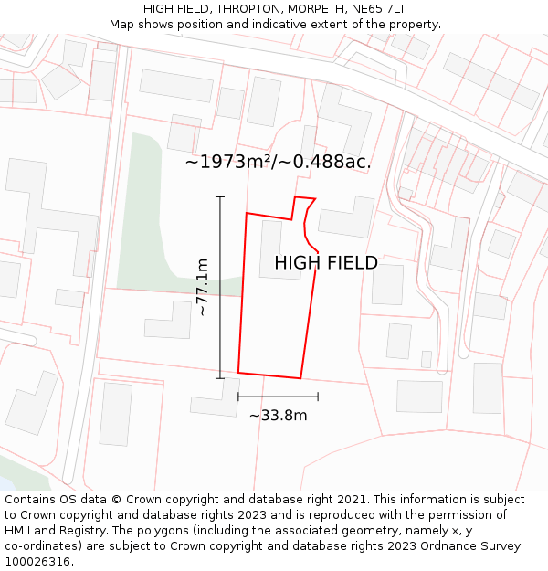 HIGH FIELD, THROPTON, MORPETH, NE65 7LT: Plot and title map
