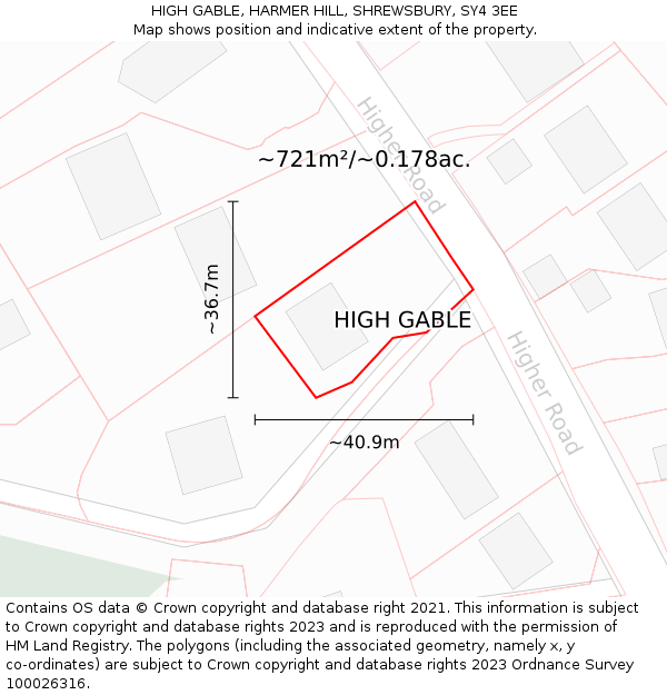 HIGH GABLE, HARMER HILL, SHREWSBURY, SY4 3EE: Plot and title map