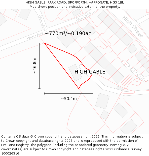 HIGH GABLE, PARK ROAD, SPOFFORTH, HARROGATE, HG3 1BL: Plot and title map