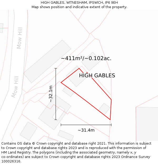 HIGH GABLES, WITNESHAM, IPSWICH, IP6 9EH: Plot and title map
