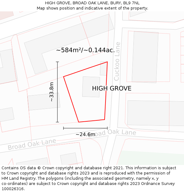 HIGH GROVE, BROAD OAK LANE, BURY, BL9 7NL: Plot and title map