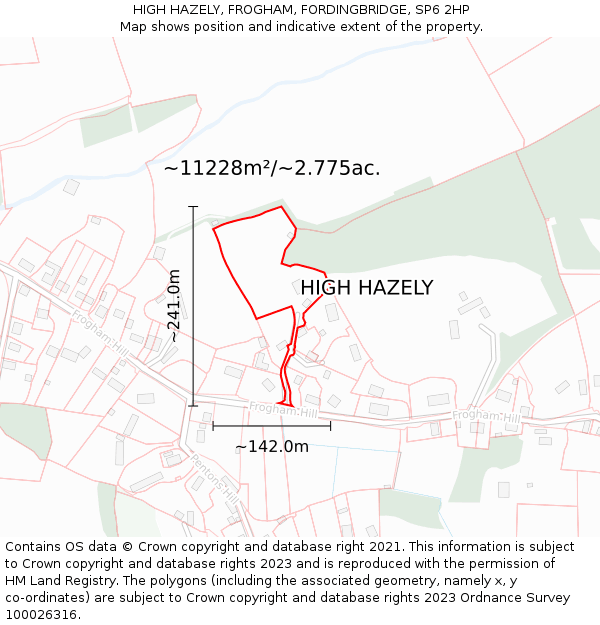 HIGH HAZELY, FROGHAM, FORDINGBRIDGE, SP6 2HP: Plot and title map