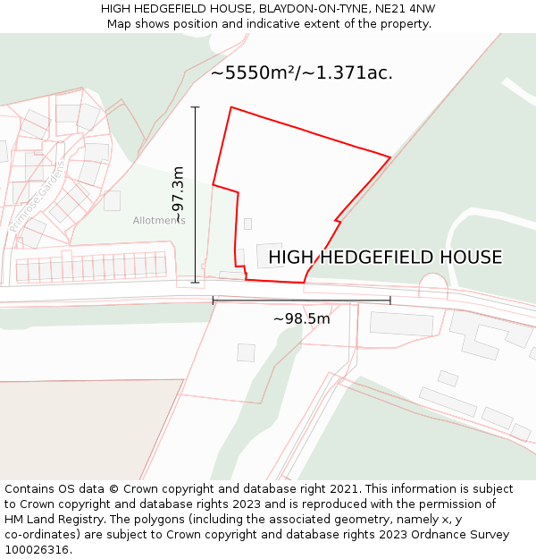 HIGH HEDGEFIELD HOUSE, BLAYDON-ON-TYNE, NE21 4NW: Plot and title map