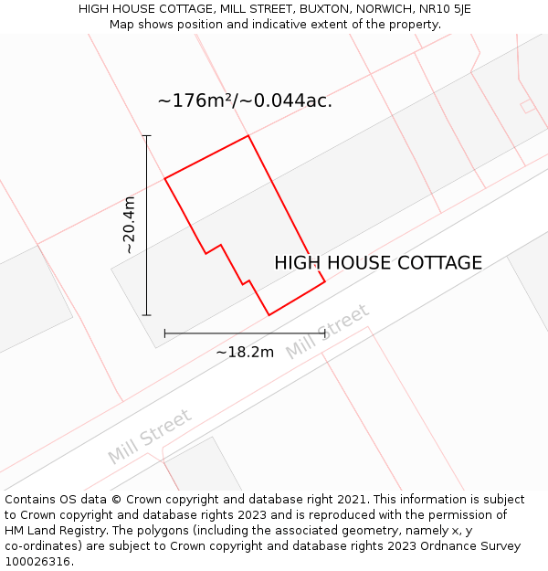 HIGH HOUSE COTTAGE, MILL STREET, BUXTON, NORWICH, NR10 5JE: Plot and title map