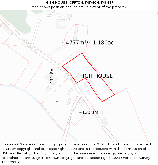 HIGH HOUSE, OFFTON, IPSWICH, IP8 4SF: Plot and title map