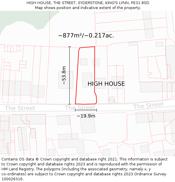 HIGH HOUSE, THE STREET, SYDERSTONE, KING'S LYNN, PE31 8SD: Plot and title map