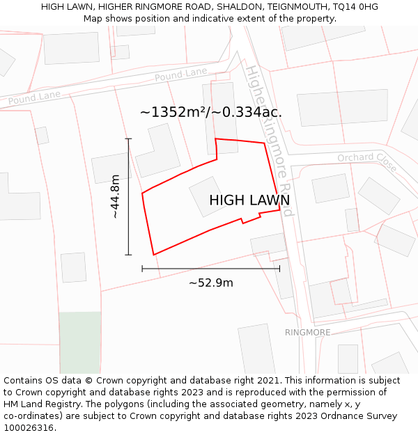 HIGH LAWN, HIGHER RINGMORE ROAD, SHALDON, TEIGNMOUTH, TQ14 0HG: Plot and title map