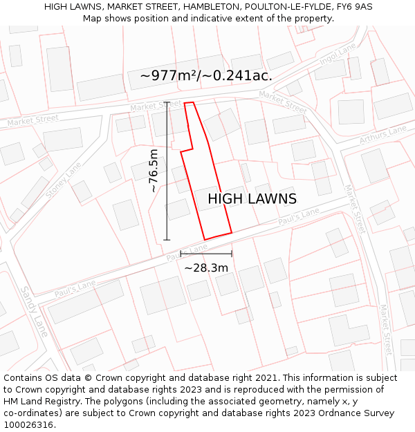 HIGH LAWNS, MARKET STREET, HAMBLETON, POULTON-LE-FYLDE, FY6 9AS: Plot and title map