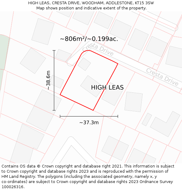HIGH LEAS, CRESTA DRIVE, WOODHAM, ADDLESTONE, KT15 3SW: Plot and title map