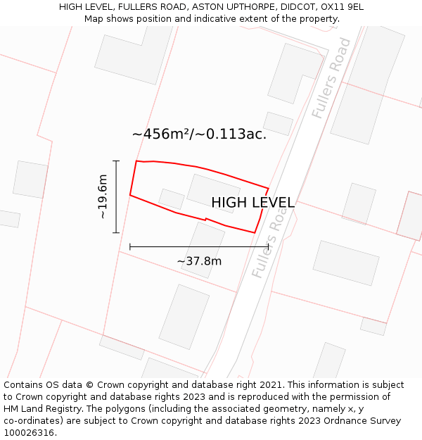 HIGH LEVEL, FULLERS ROAD, ASTON UPTHORPE, DIDCOT, OX11 9EL: Plot and title map