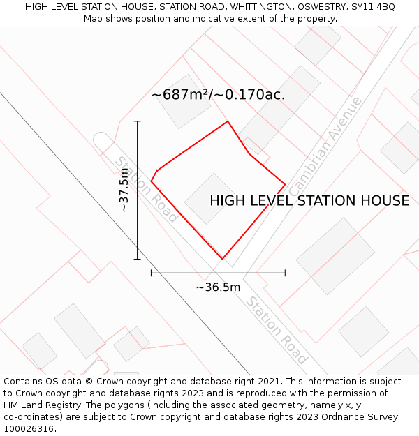 HIGH LEVEL STATION HOUSE, STATION ROAD, WHITTINGTON, OSWESTRY, SY11 4BQ: Plot and title map
