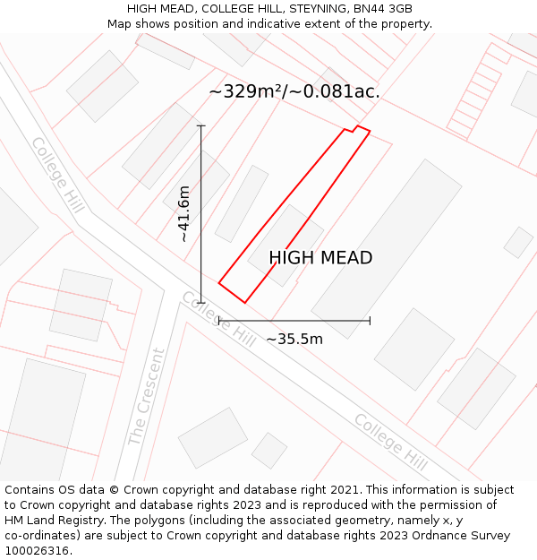 HIGH MEAD, COLLEGE HILL, STEYNING, BN44 3GB: Plot and title map