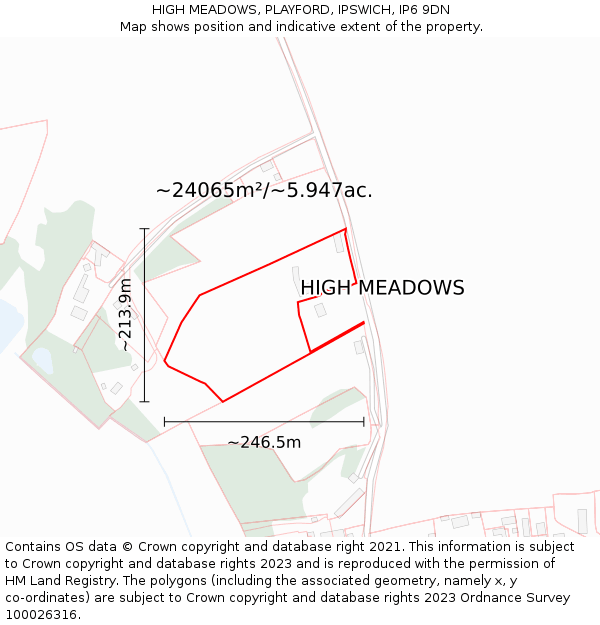 HIGH MEADOWS, PLAYFORD, IPSWICH, IP6 9DN: Plot and title map