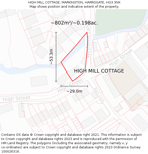 HIGH MILL COTTAGE, MARKINGTON, HARROGATE, HG3 3NX: Plot and title map