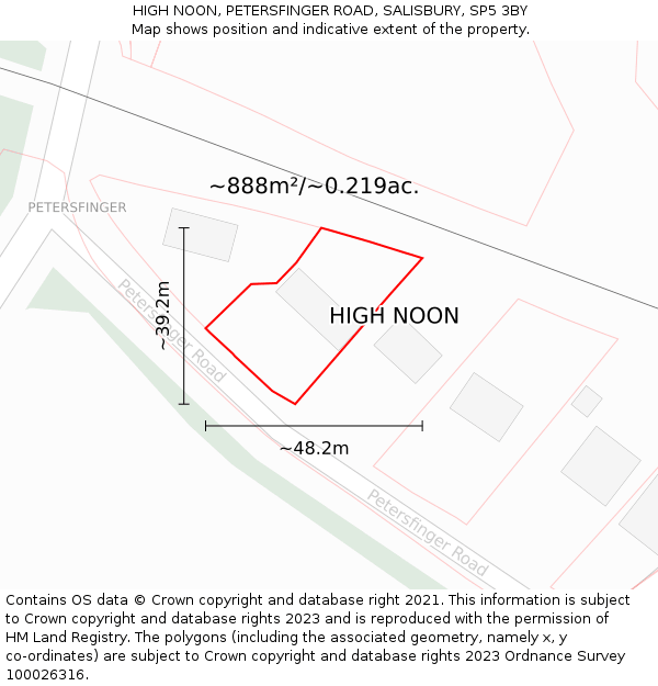 HIGH NOON, PETERSFINGER ROAD, SALISBURY, SP5 3BY: Plot and title map
