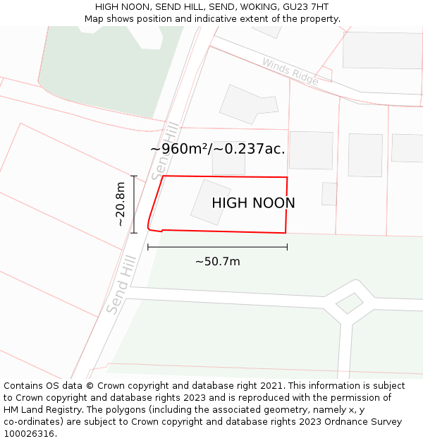 HIGH NOON, SEND HILL, SEND, WOKING, GU23 7HT: Plot and title map
