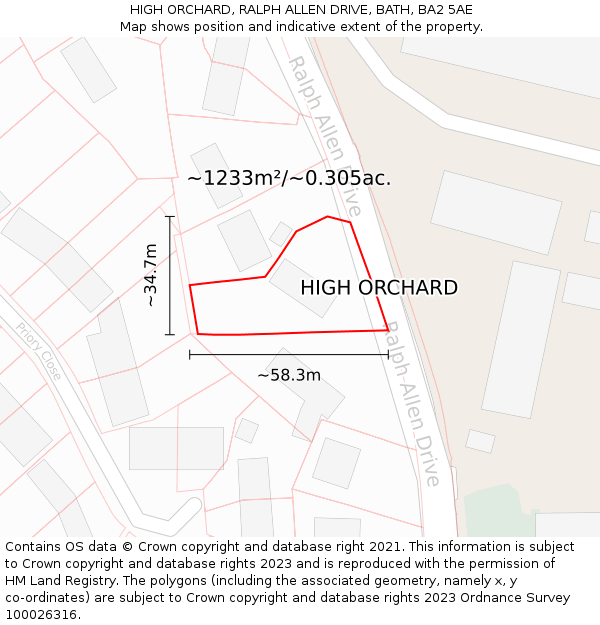 HIGH ORCHARD, RALPH ALLEN DRIVE, BATH, BA2 5AE: Plot and title map