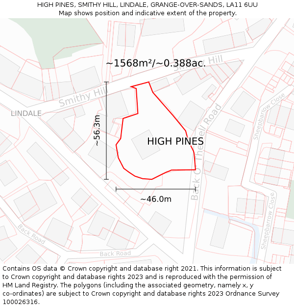 HIGH PINES, SMITHY HILL, LINDALE, GRANGE-OVER-SANDS, LA11 6UU: Plot and title map