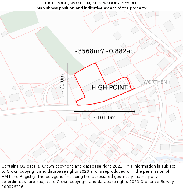 HIGH POINT, WORTHEN, SHREWSBURY, SY5 9HT: Plot and title map