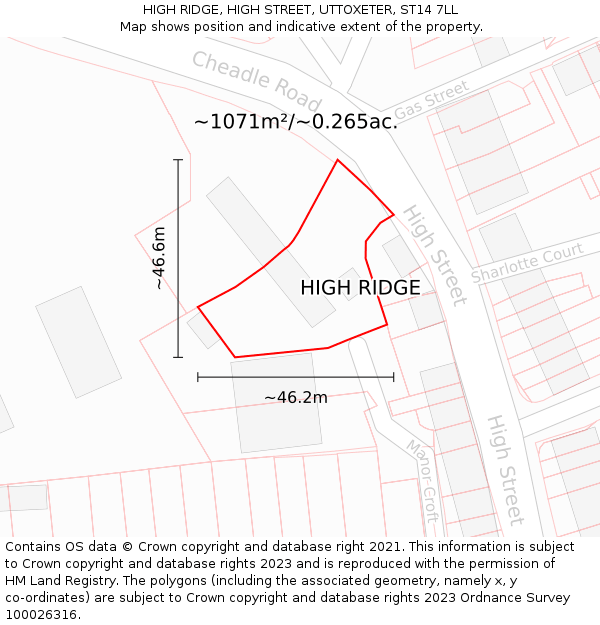 HIGH RIDGE, HIGH STREET, UTTOXETER, ST14 7LL: Plot and title map