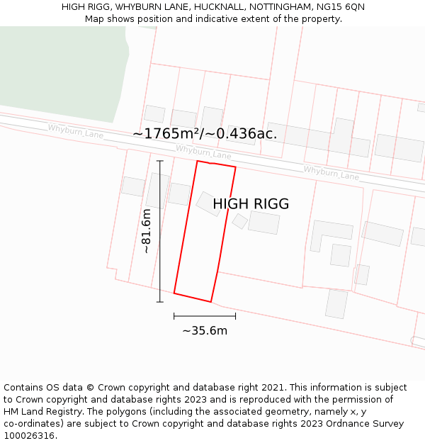 HIGH RIGG, WHYBURN LANE, HUCKNALL, NOTTINGHAM, NG15 6QN: Plot and title map