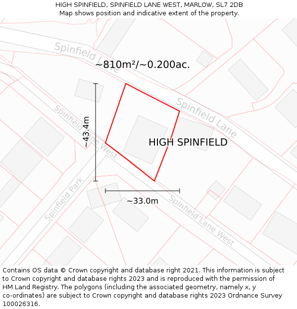 HIGH SPINFIELD, SPINFIELD LANE WEST, MARLOW, SL7 2DB: Plot and title map