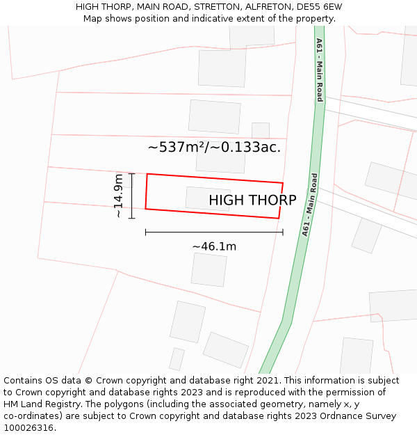 HIGH THORP, MAIN ROAD, STRETTON, ALFRETON, DE55 6EW: Plot and title map