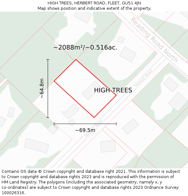 HIGH TREES, HERBERT ROAD, FLEET, GU51 4JN: Plot and title map