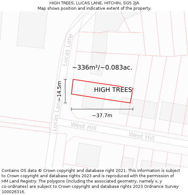 HIGH TREES, LUCAS LANE, HITCHIN, SG5 2JA: Plot and title map