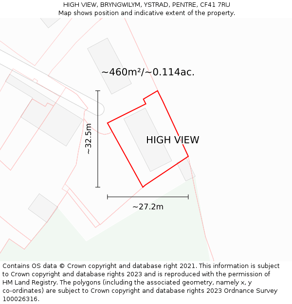 HIGH VIEW, BRYNGWILYM, YSTRAD, PENTRE, CF41 7RU: Plot and title map