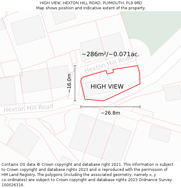 HIGH VIEW, HEXTON HILL ROAD, PLYMOUTH, PL9 9RD: Plot and title map