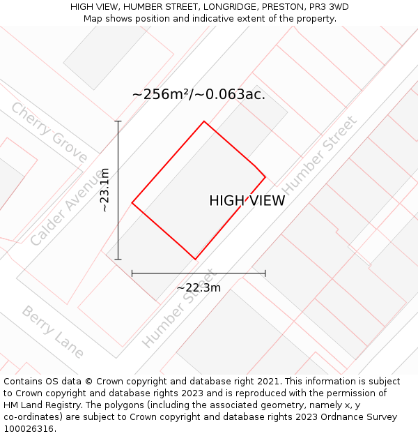 HIGH VIEW, HUMBER STREET, LONGRIDGE, PRESTON, PR3 3WD: Plot and title map