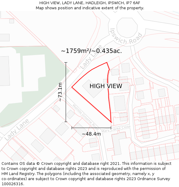 HIGH VIEW, LADY LANE, HADLEIGH, IPSWICH, IP7 6AF: Plot and title map