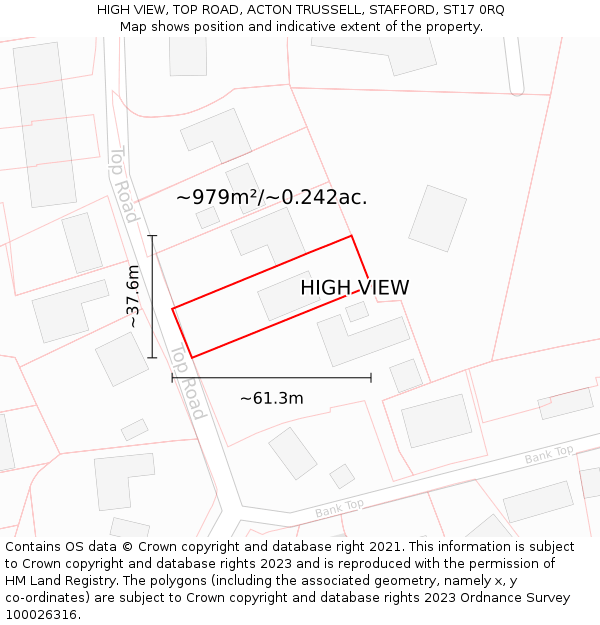 HIGH VIEW, TOP ROAD, ACTON TRUSSELL, STAFFORD, ST17 0RQ: Plot and title map