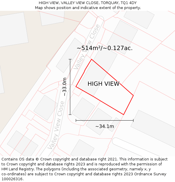 HIGH VIEW, VALLEY VIEW CLOSE, TORQUAY, TQ1 4DY: Plot and title map