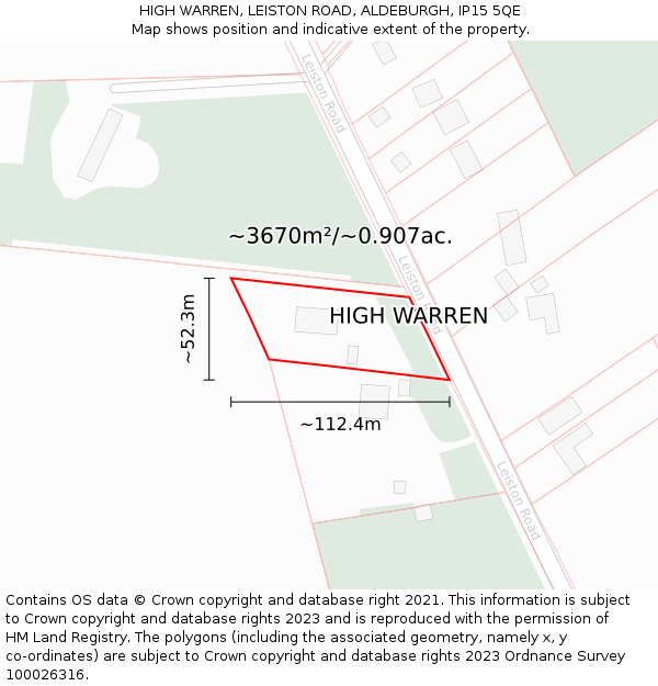 HIGH WARREN, LEISTON ROAD, ALDEBURGH, IP15 5QE: Plot and title map