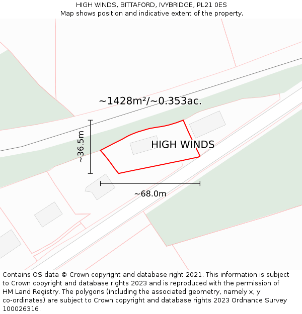 HIGH WINDS, BITTAFORD, IVYBRIDGE, PL21 0ES: Plot and title map