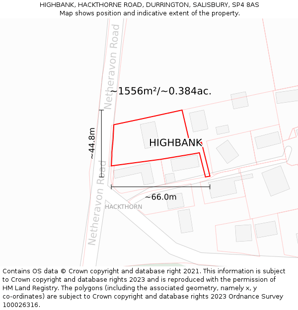HIGHBANK, HACKTHORNE ROAD, DURRINGTON, SALISBURY, SP4 8AS: Plot and title map