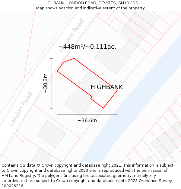HIGHBANK, LONDON ROAD, DEVIZES, SN10 2DS: Plot and title map