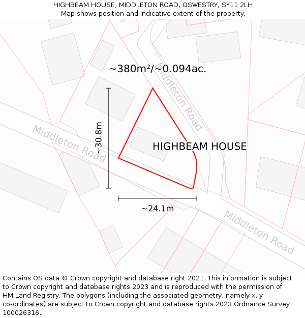HIGHBEAM HOUSE, MIDDLETON ROAD, OSWESTRY, SY11 2LH: Plot and title map