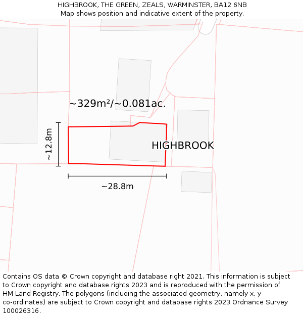 HIGHBROOK, THE GREEN, ZEALS, WARMINSTER, BA12 6NB: Plot and title map