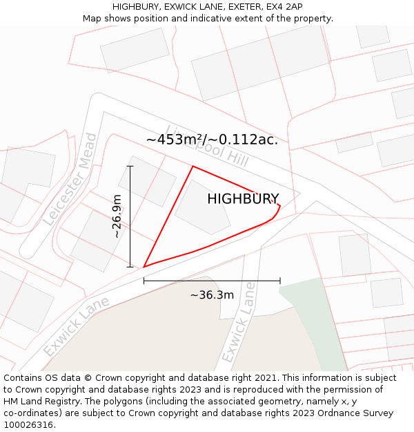 HIGHBURY, EXWICK LANE, EXETER, EX4 2AP: Plot and title map