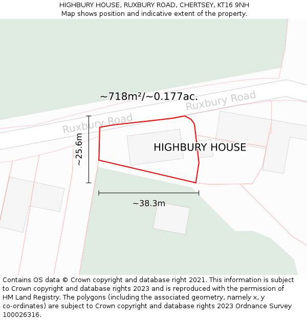 HIGHBURY HOUSE, RUXBURY ROAD, CHERTSEY, KT16 9NH: Plot and title map