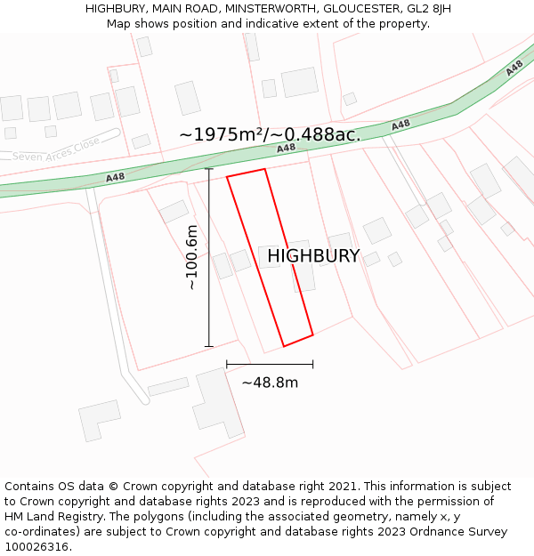 HIGHBURY, MAIN ROAD, MINSTERWORTH, GLOUCESTER, GL2 8JH: Plot and title map