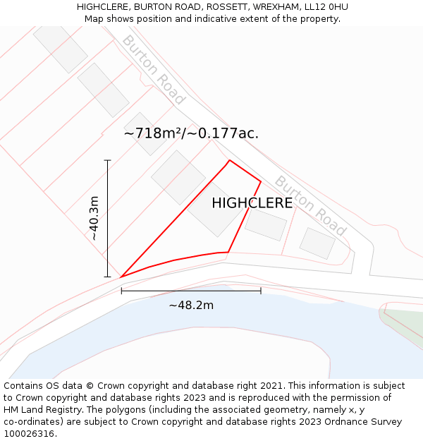 HIGHCLERE, BURTON ROAD, ROSSETT, WREXHAM, LL12 0HU: Plot and title map
