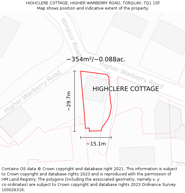 HIGHCLERE COTTAGE, HIGHER WARBERRY ROAD, TORQUAY, TQ1 1SF: Plot and title map