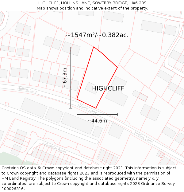 HIGHCLIFF, HOLLINS LANE, SOWERBY BRIDGE, HX6 2RS: Plot and title map
