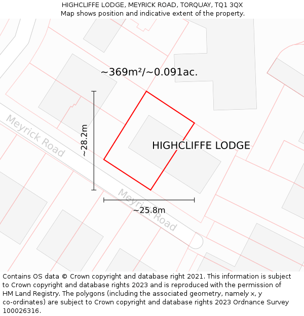 HIGHCLIFFE LODGE, MEYRICK ROAD, TORQUAY, TQ1 3QX: Plot and title map