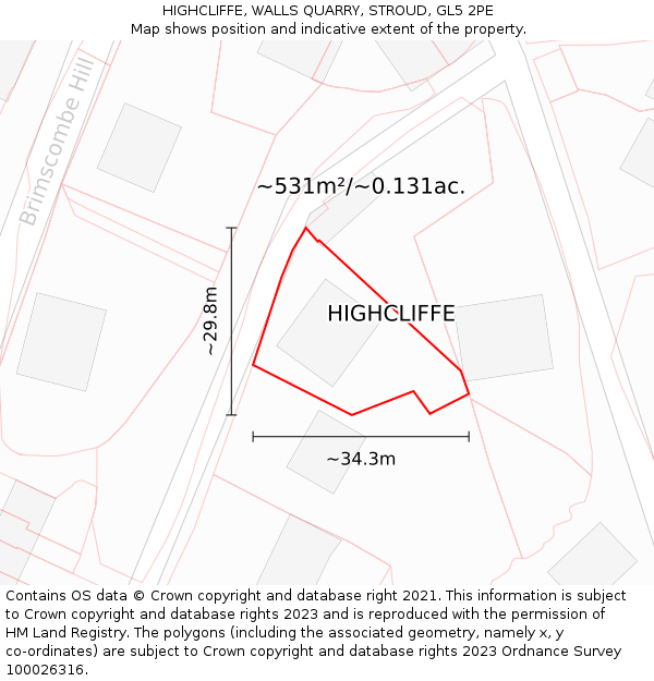 HIGHCLIFFE, WALLS QUARRY, STROUD, GL5 2PE: Plot and title map